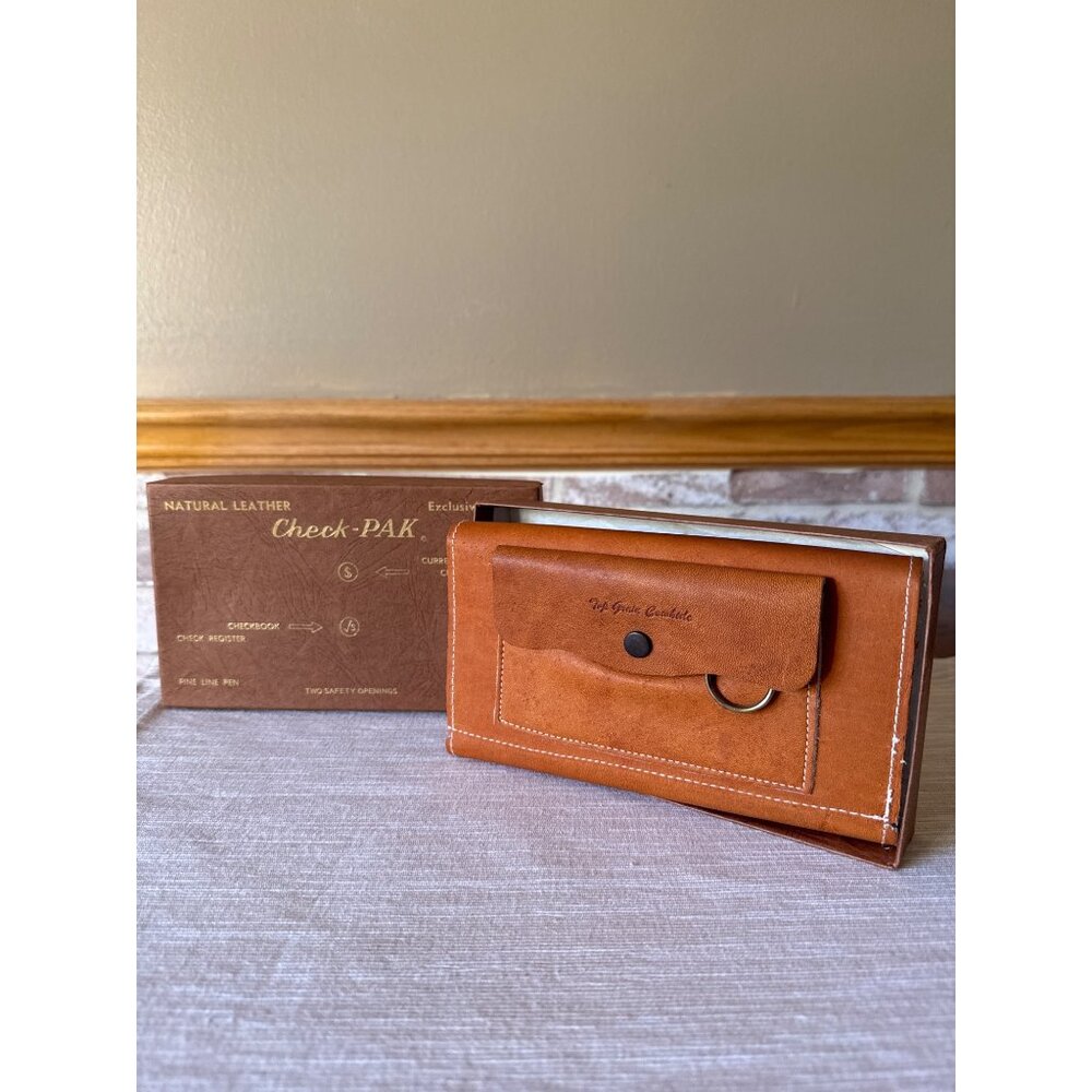 Vintage Cowhide Leather Checkbook Wallet With Coin Pocket & Card Holder Tan